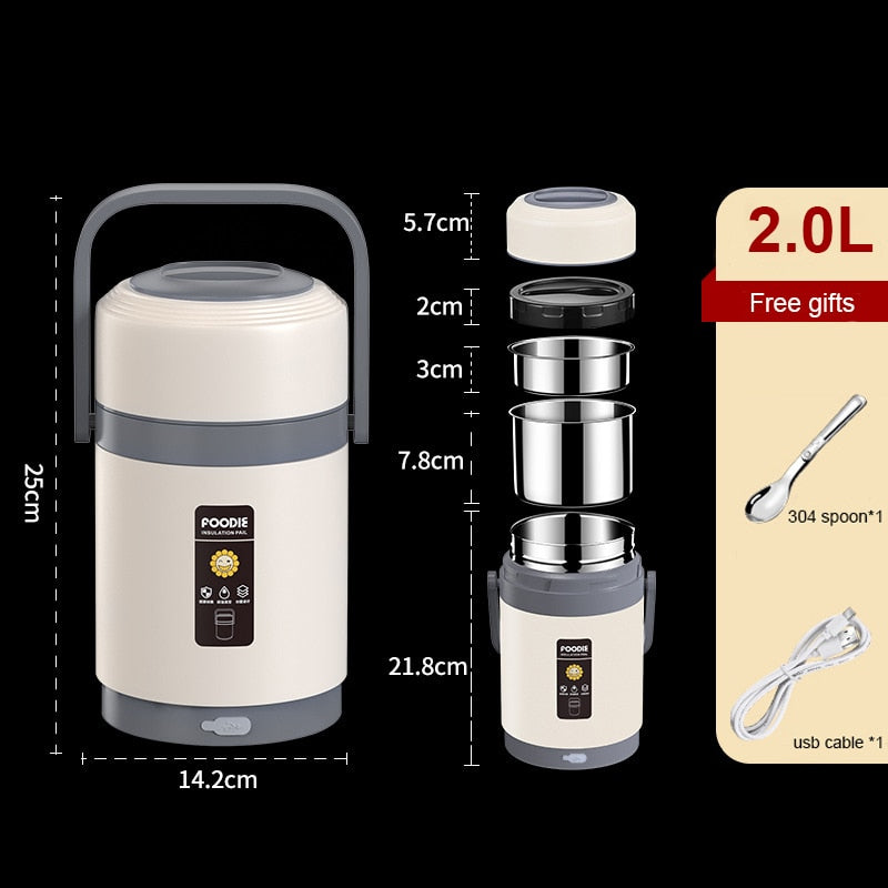 Kalsten | USB Heated Lunch Box | 304 Stainless Steel, Portable Food Warmer