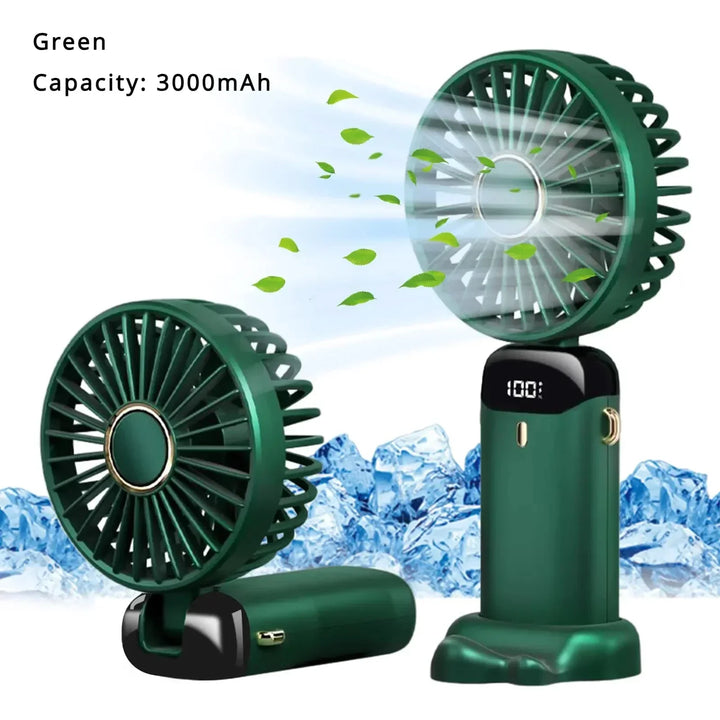 5000mAh Handheld Mini Fan – Wireless USB Rechargeable Portable Fan with Digital Display, Phone Holder, 5-Speed Foldable Neck Hanging Fan | Kalsten
