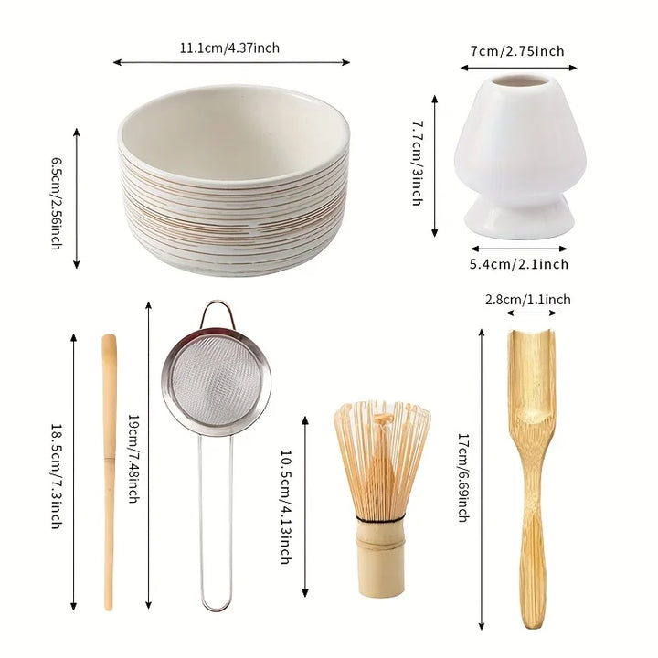 Matcha Whisk Set Green 6-Piece Pottery Matcha Bowl and Whisk for Authentic Tea Experience-3