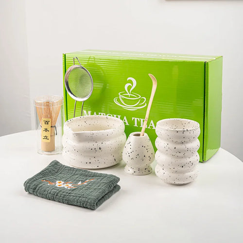 Matcha Tea Set Green 7-Piece Bamboo Ceramic Standard Size