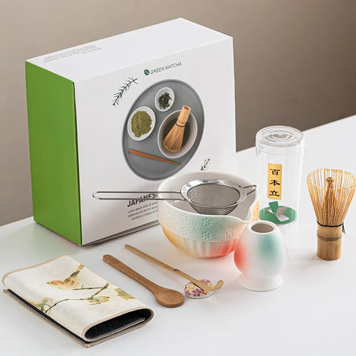 Matcha Tea Set 8-Piece Green Size Standard Ceramic Bamboo Whisk