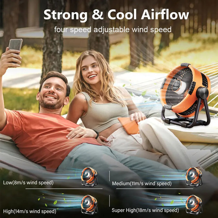 Kalsten | Camping Fan with 20000mAh Battery, LED Light & Remote Control – WindMate