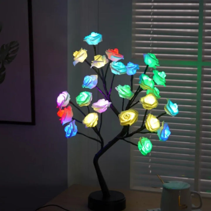 RGB Rose Flower Tree Lights 24LED USB Battery Table Lamp Fairy Night Light Home Party Christmas Wedding Bedroom Decoration Gift | Noxord