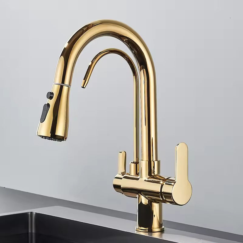 Matte Black Filter Faucet for the Kitchen, Pull-Out Spray, 360° Rotation, Three-Way Water Filter Tap, Sink Mixer | Kalsten