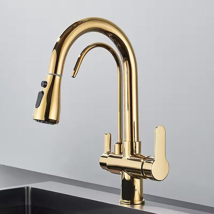 Matte Black Filter Faucet for the Kitchen, Pull-Out Spray, 360° Rotation, Three-Way Water Filter Tap, Sink Mixer | Kalsten