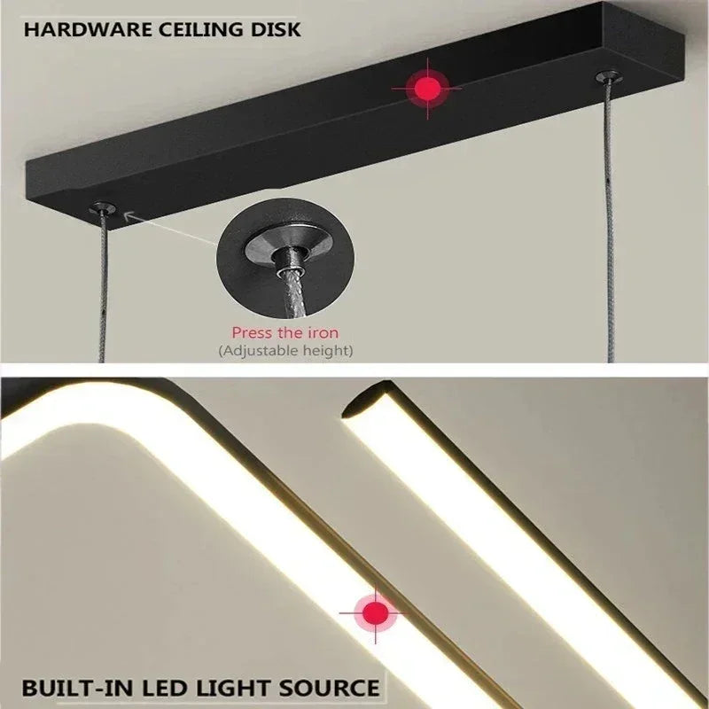 Modern LED Pendant Light – 90cm 2-Head Adjustable Fixture with Remote Control, Dimmable, for Living Room, Bedroom, Hotel, and Study | Kalsten