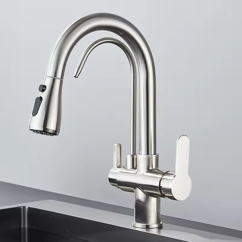 Matte Black Filter Faucet for the Kitchen, Pull-Out Spray, 360° Rotation, Three-Way Water Filter Tap, Sink Mixer | Kalsten
