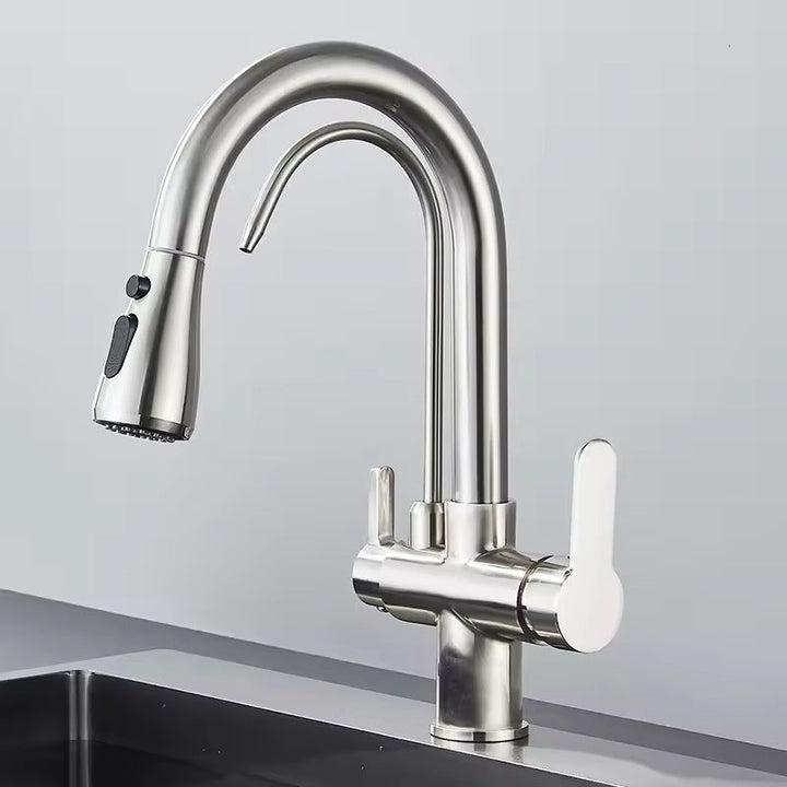 Matte Black Filter Faucet for the Kitchen, Pull-Out Spray, 360° Rotation, Three-Way Water Filter Tap, Sink Mixer | Kalsten
