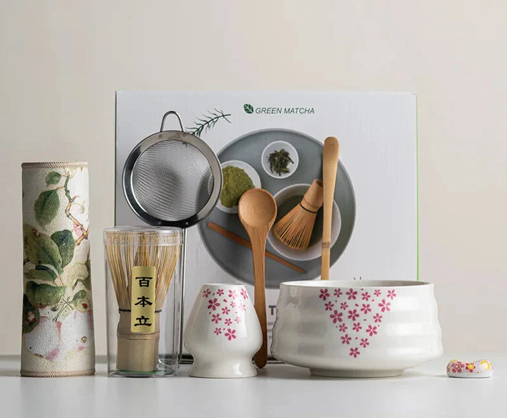 Variant image for Matcha Set 8-Piece Sakura Design Ceramic Bowl Bamboo Whisk Frother-3