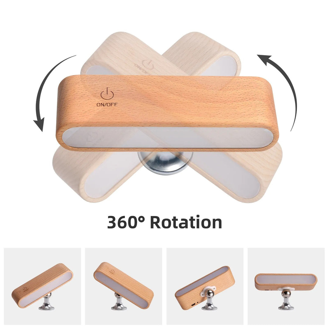 Rotatable Magnetic Wooden Rechargeable LED Night Lamp | Noxord
