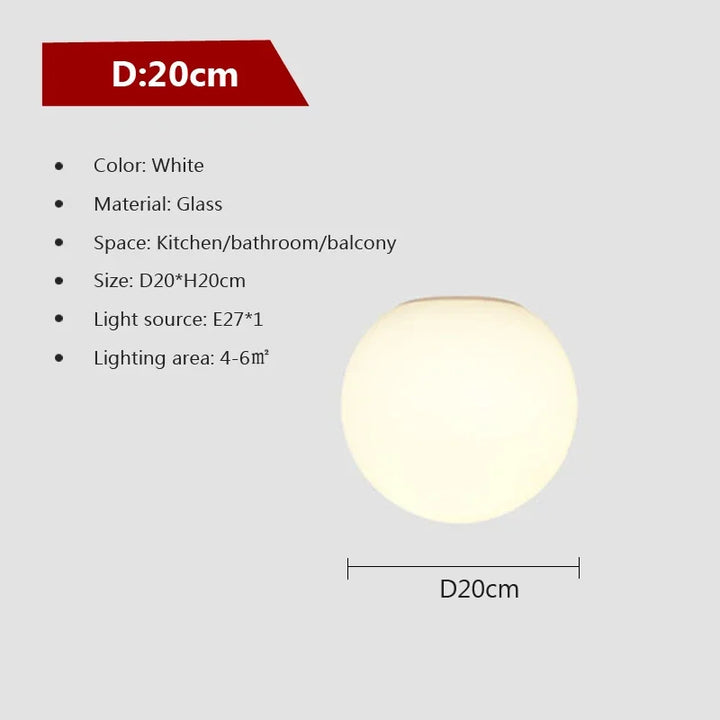 LED Ceiling Light with Glass White Ball | Minimalist Indoor Lighting Fixture | Kalsten
