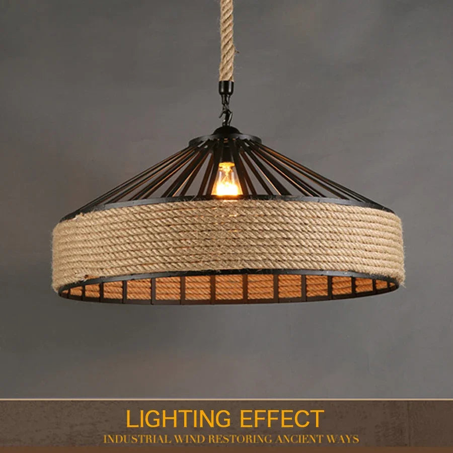 Classical Hemp Rope Pendant Hanging Lamp: Antique Industrial Chandelier for Dining Room and Home Decor | Kalsten