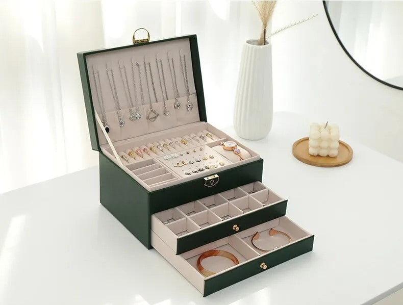 Lockable Multi-Layer Leather Jewelry Box Noxord