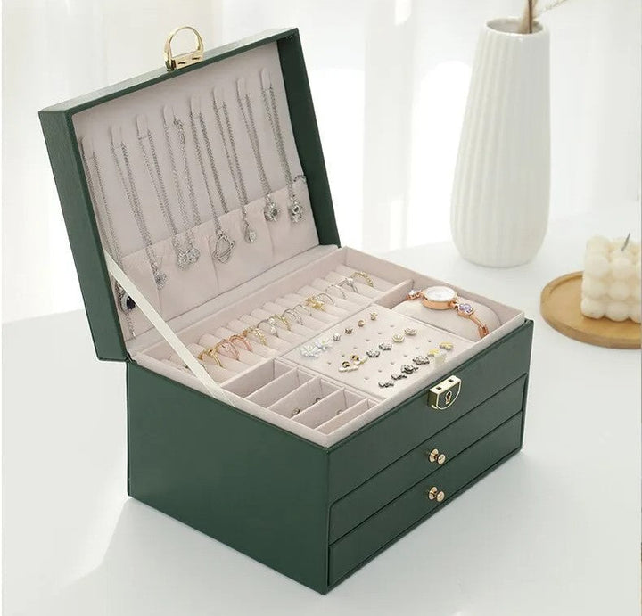 Lockable Multi-Layer Leather Jewelry Box Noxord