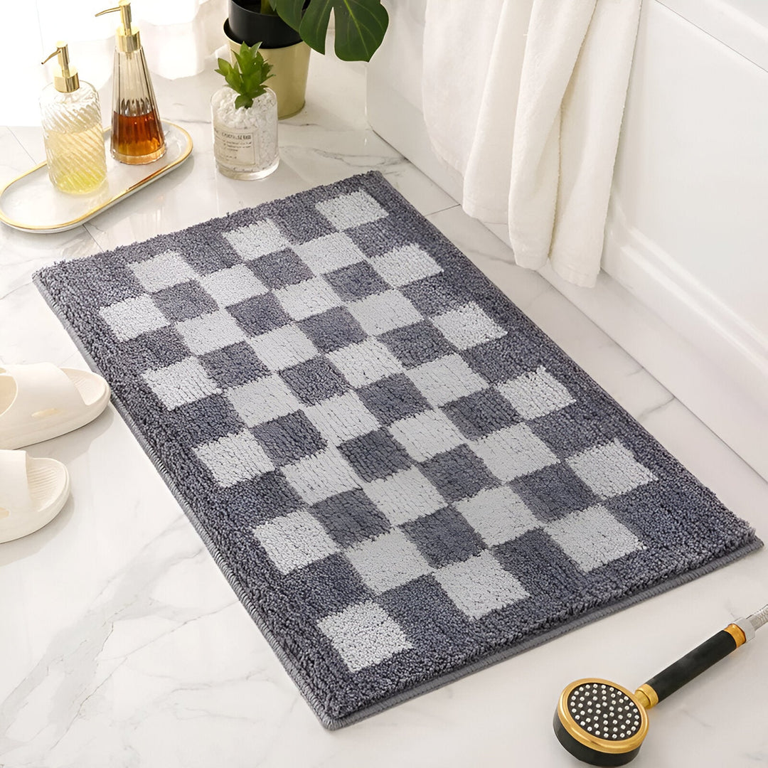 Kalsten | Plush Checkered Microfiber Bath Mat Black and White