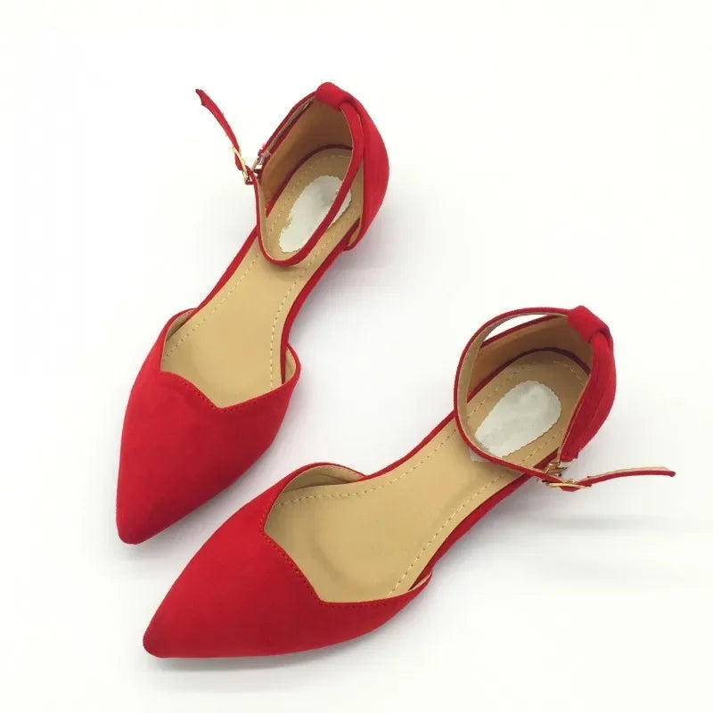 Kalsten | Women's Buckle Straps Low Heels Pumps Pointed Toe Flock D'Orsay Heels Shoes Single Shoe Blue