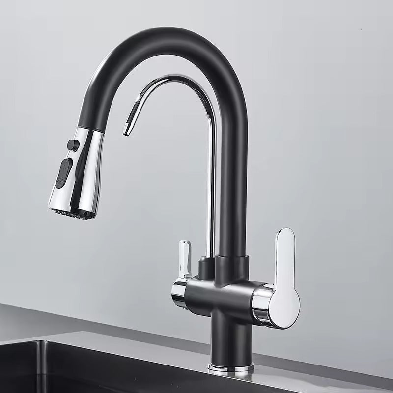Matte Black Filter Faucet for the Kitchen, Pull-Out Spray, 360° Rotation, Three-Way Water Filter Tap, Sink Mixer | Kalsten