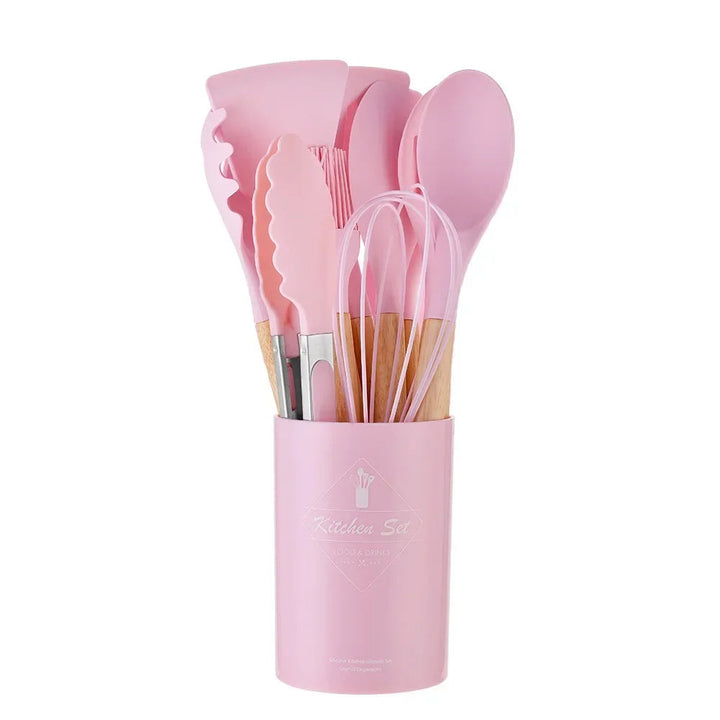 12-piece silicone cooking utensils set with wooden handles | Kalsten