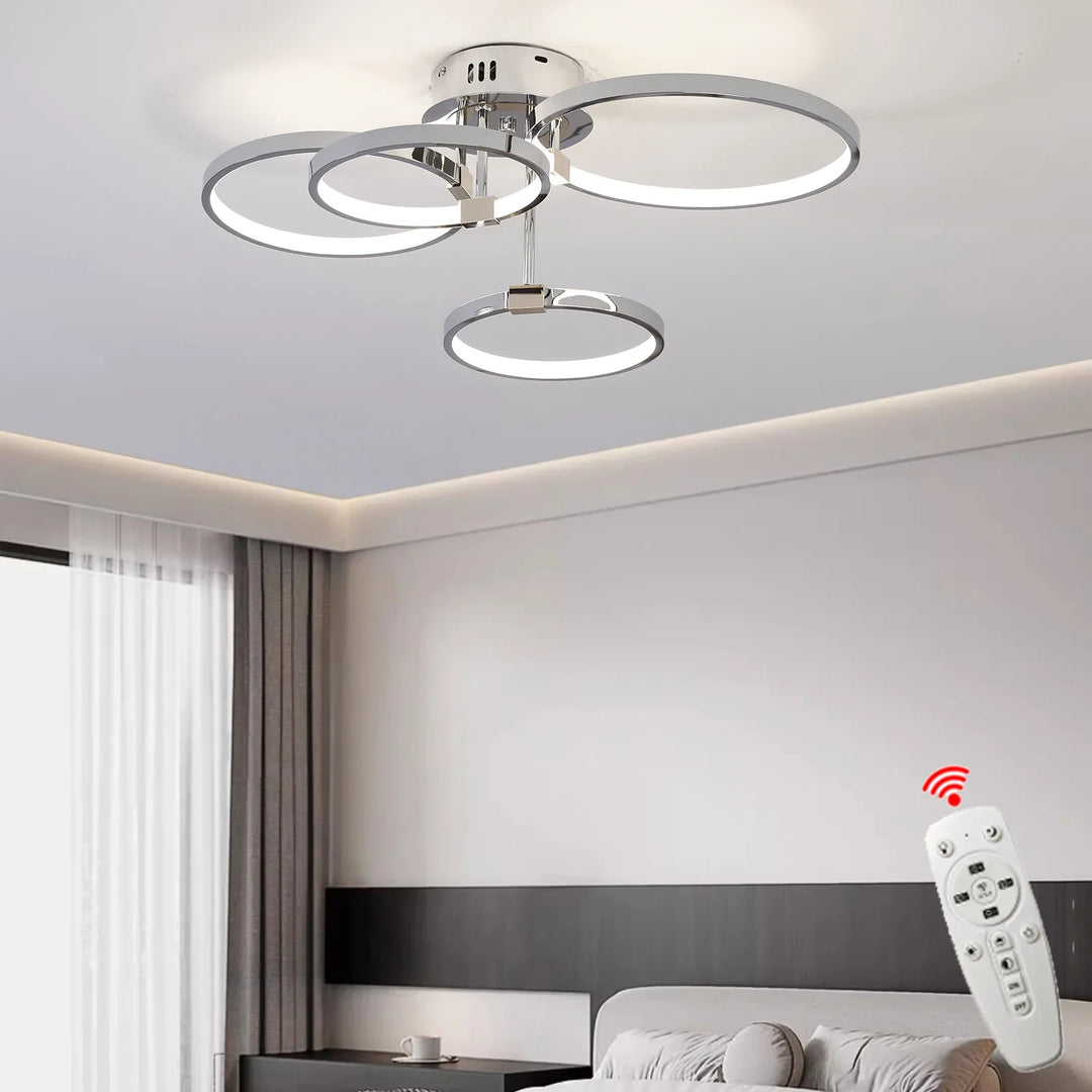 Modern Dimmable LED Ceiling Light – 4/6 Ring Chandelier with Remote Control, Adjustable Color Temperature for Living Room, Bedroom, and Dining Room | Kalsten
