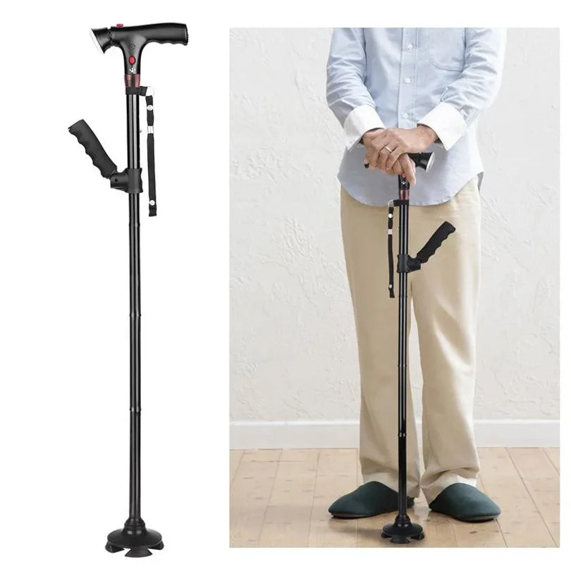 Kalsten | Foldable Walking Cane with LED Light | Height Adjustable | Anti-Slip Base | Alarm Function | Lightweight Aluminum