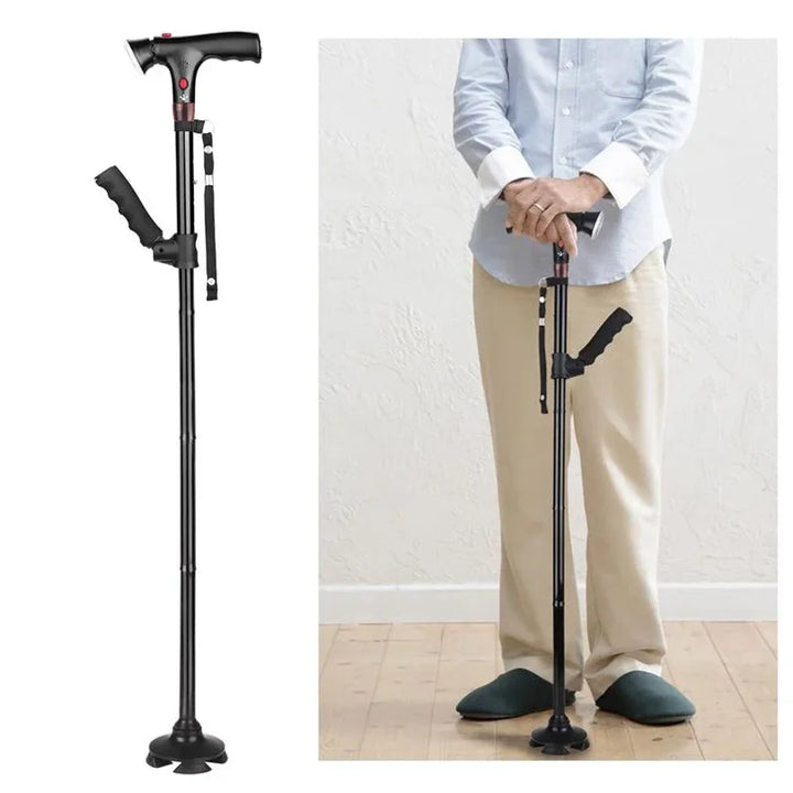 Kalsten | Foldable Walking Cane with LED Light | Height Adjustable | Anti-Slip Base | Alarm Function | Lightweight Aluminum