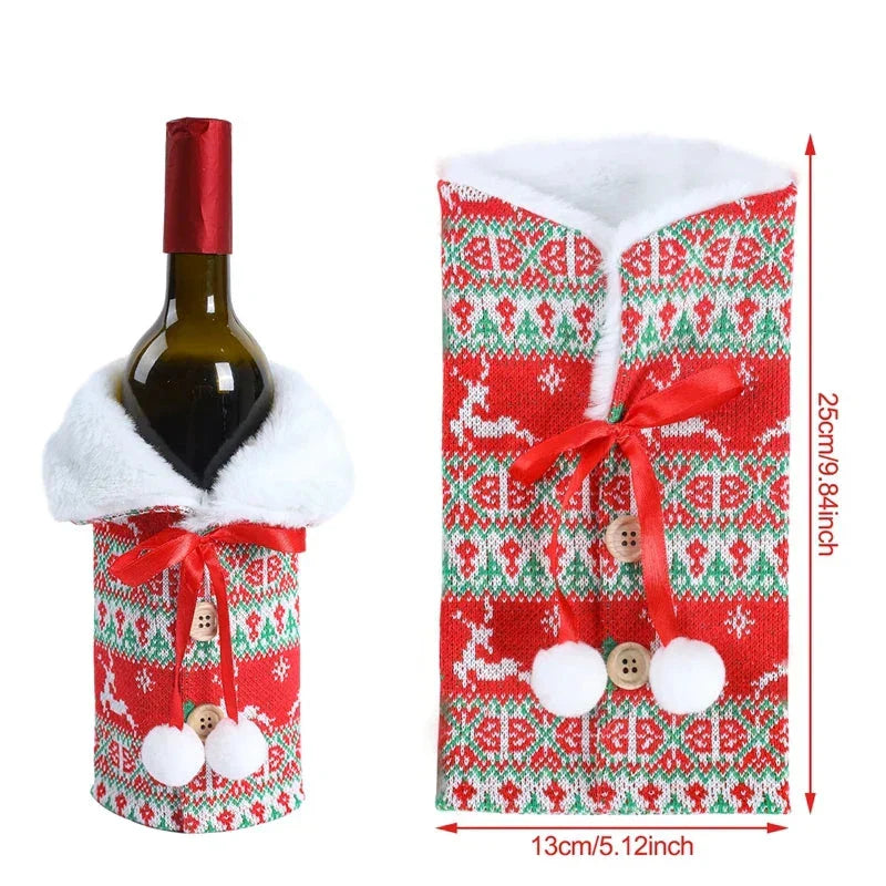 Christmas bottle cover with fur collar – festive cover for wine bottles, gnome decoration for Christmas, perfect as gift wrapping | Noxord