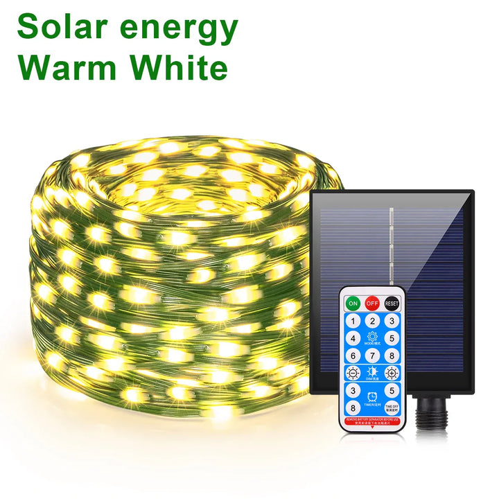 Kalsten | Solar String Lights 100M LumiSol ProLine | 8 Modes | IP65 Waterproof | Extra Bright LEDs | Remote Control & Fast Charging | For Garden, Wedding & Christmas