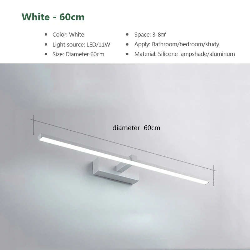 Modern LED Wall Light for Bathroom – 3-Color Adjustable Light Aluminum LED Mirror Lamp for Makeup and Bathing | Kalsten