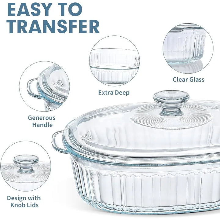 Kalsten | 4-piece Glass Bakeware Set with 2 Bakeware Dishes with Glass Lids, 1.9 Qt and 3 Qt