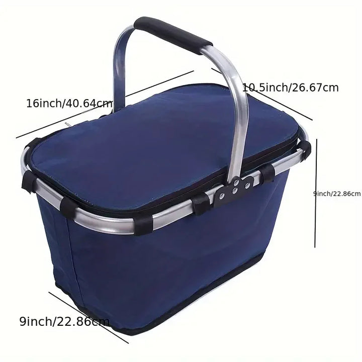 Kalsten | ThermaTrip Folding Basket | Insulated Picnic Basket with Aluminum Foil & Carry Handle | 3-fold Foldable | For Outing, Park, Shopping & Travel