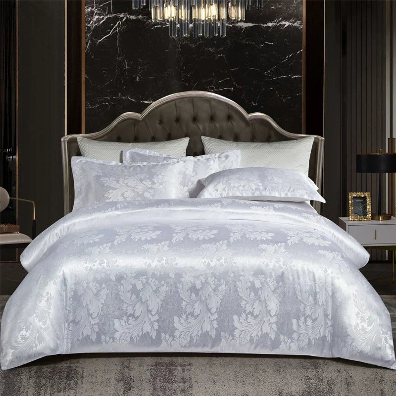 Kalsten | Luxurious Satin Rayon Jacquard Duvet Cover in Gold & Blue