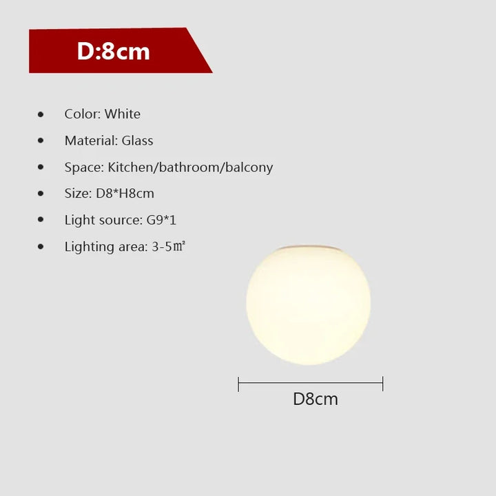 LED Ceiling Light with Glass White Ball | Minimalist Indoor Lighting Fixture | Kalsten