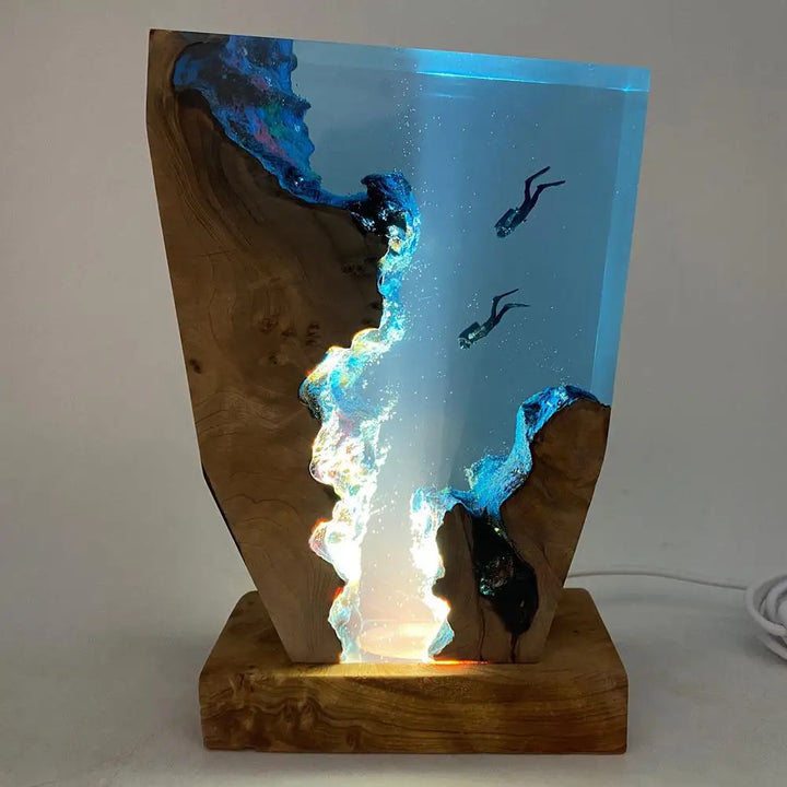 LED Ocean Diver Table Lamp – Epoxy Resin Wood Décor Lamp with Karst Landscape | Kalsten