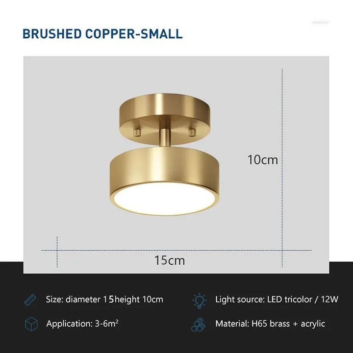 Modern LED Ceiling Light – Nordic Copper Decor for Bedroom, Living Room, Dining Room, and Corridor – Round Surface Mounted Fixture | Kalsten
