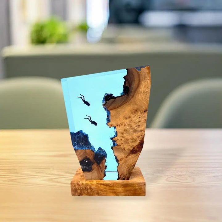 LED Ocean Diver Table Lamp – Epoxy Resin Wood Décor Lamp with Karst Landscape | Kalsten