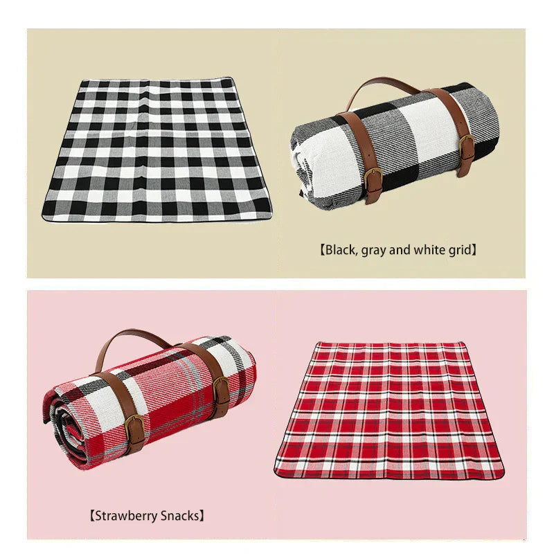 Picnic blanket waterproof with leather carrying strap | Kalsten