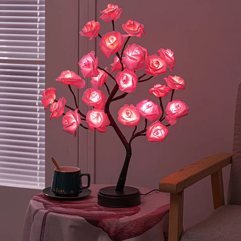 RGB Rose Flower Tree Lights 24LED USB Battery Table Lamp Fairy Night Light Home Party Christmas Wedding Bedroom Decoration Gift | Noxord