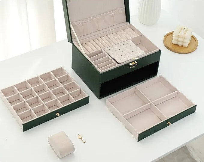 Lockable Multi-Layer Leather Jewelry Box Noxord