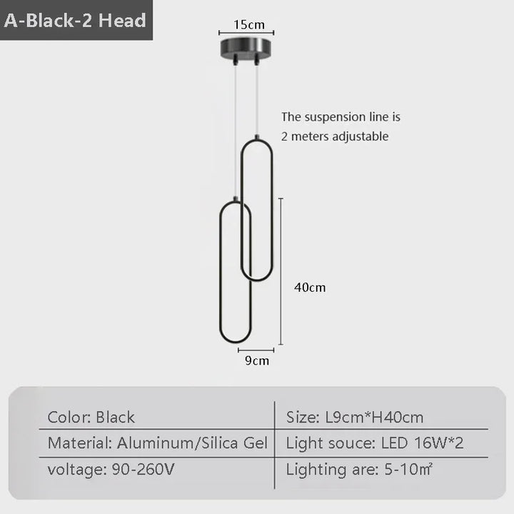 Modern LED Pendant Light – Black and Gold Hanging Lamp for Bedroom, Living Room, and Dining Room – Stylish Indoor Ceiling Light Fixture | Kalsten