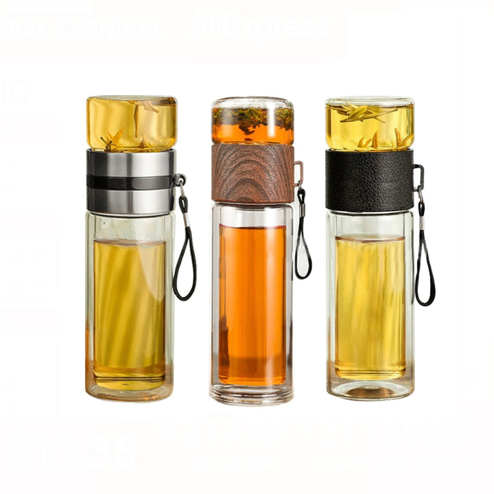 Kalsten | 2in1 Double Wall Thermal Smart Tea Glass Bottle