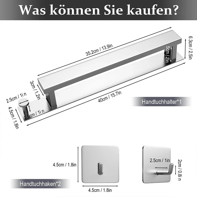 Modern Self-Adhesive Towel Rack - in Silver and Black Kalsten