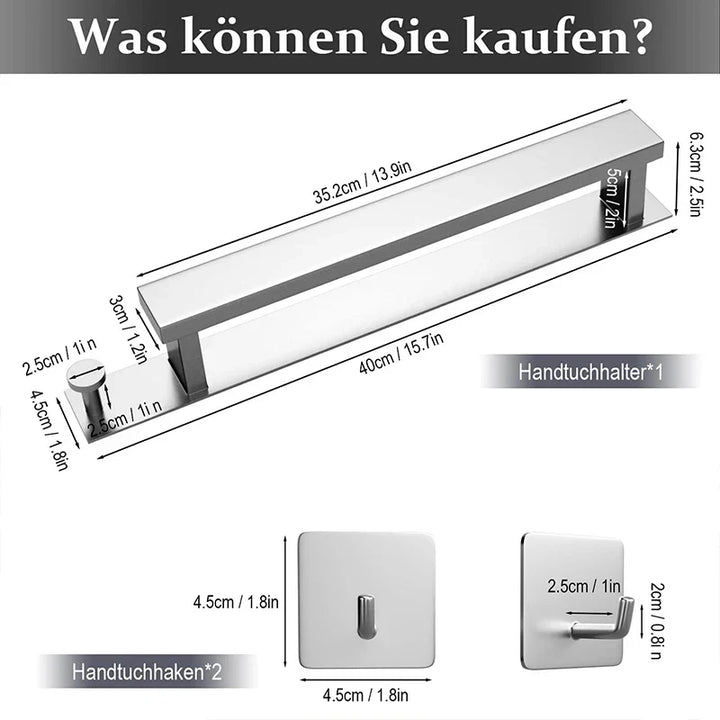 Modern Self-Adhesive Towel Rack - in Silver and Black Kalsten