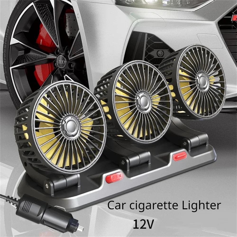 360° Adjustable Car Fan - 3-Head Automotive Electric Fan - USB/12V/24V - 2 Speeds - Silent Cooling for Home, Desk, Office & Car | Kalsten