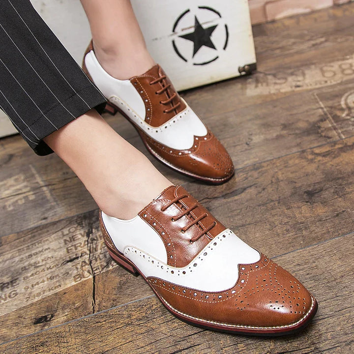Kalsten | Men's Luxury Shoes Brogue Lace-up Casual British Style Contrast Color Oxford Office