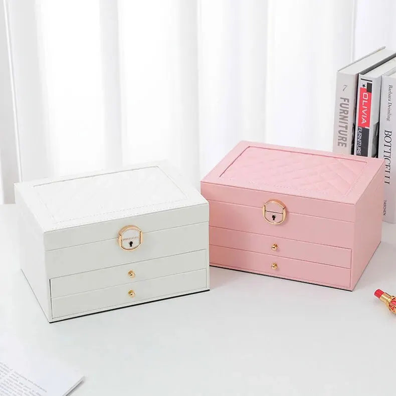 Lockable Multi-Layer Leather Jewelry Box Noxord