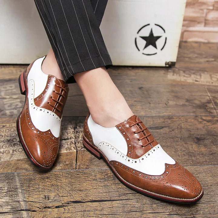 Kalsten | Men's Luxury Shoes Brogue Lace-up Casual British Style Contrast Color Oxford Office