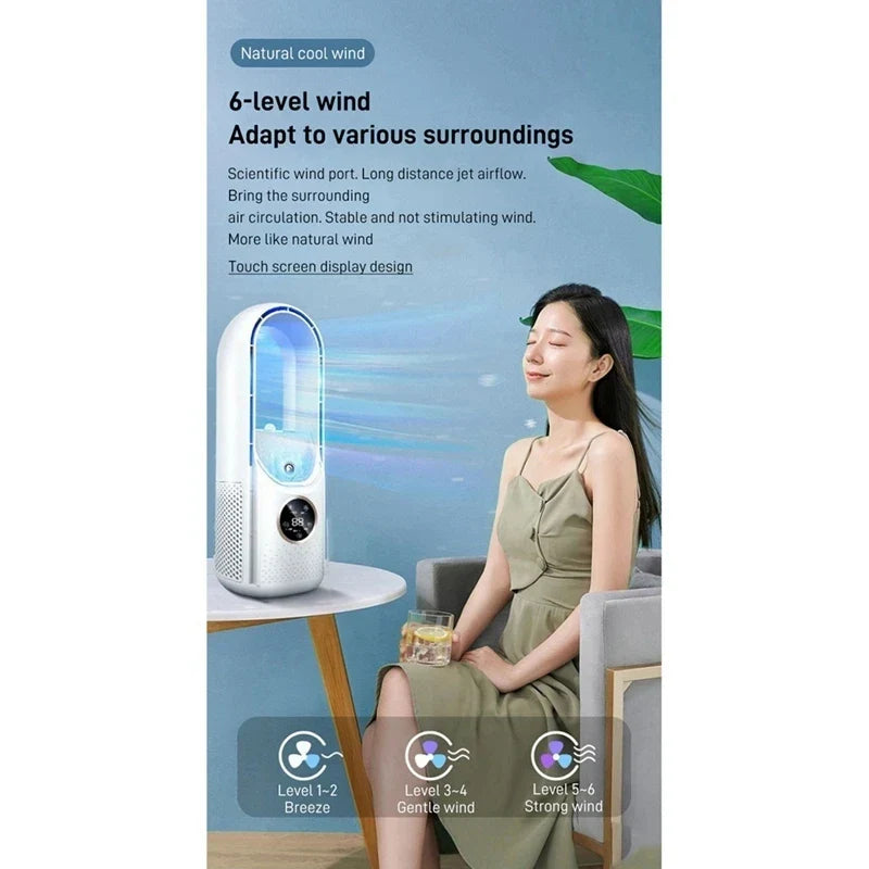 Portable USB Leafless Air Cooler – Silent 6-Speed Electric Fan with Timer & Humidifier | Kalsten