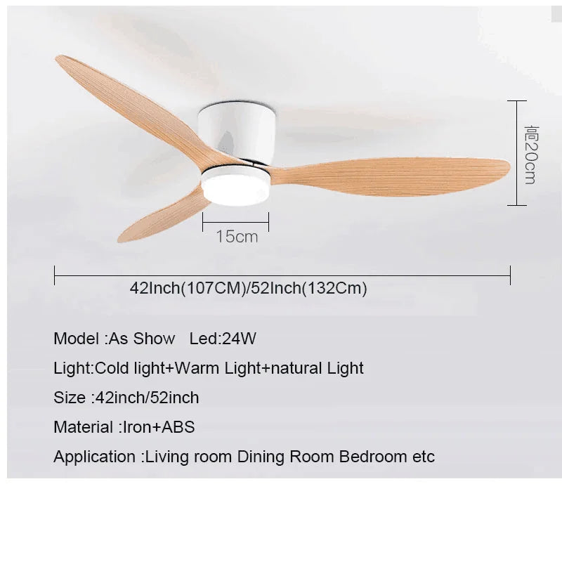 42-52 Inch Ceiling Fans with DC Motor — Remote Control Low Floor Cooling Fans, No Light, White Wood & Black Options | Kalsten
