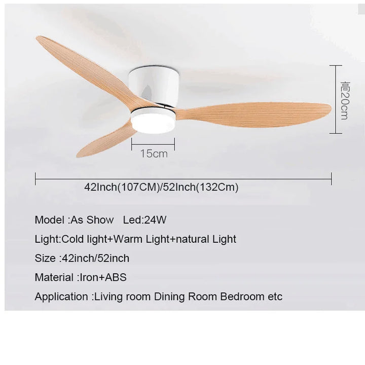42-52 Inch Ceiling Fans with DC Motor — Remote Control Low Floor Cooling Fans, No Light, White Wood & Black Options | Kalsten
