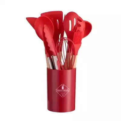 12-piece silicone cooking utensils set with wooden handles | Kalsten